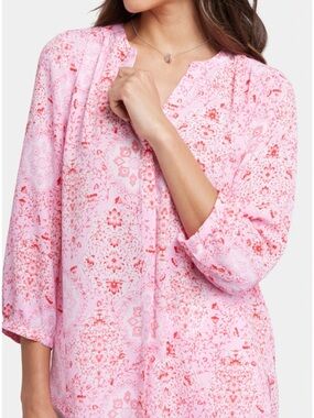 NYDJ Pink Floral V-Neck Blouse